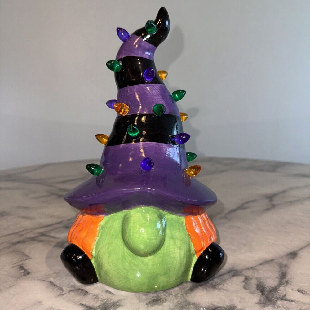 Mr. Christmas Halloween‎ Witch Gnome 10" Ceramic Purple Hat Vintage Decor Orange